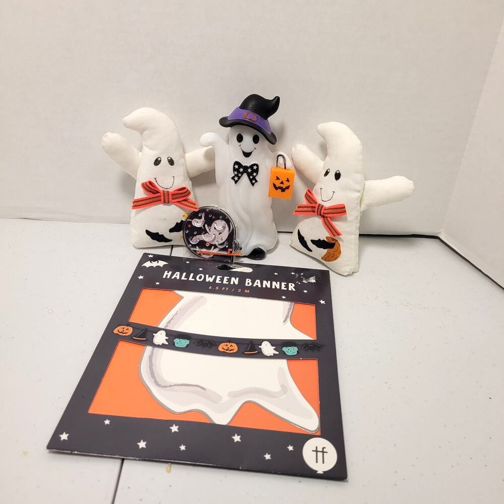 Halloween Decor Lot Ghost Banner Garland Plush Game Witch Pumpkin Spooky